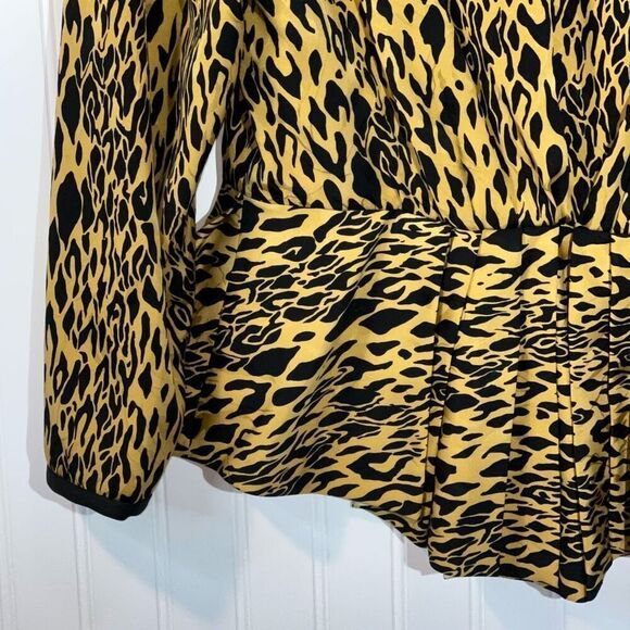 Vintage Jaymee Pape’ll  Wrap Top Womens 12 Black Brown Hi Low Pleated Retro 90’s - Picture 9 of 11